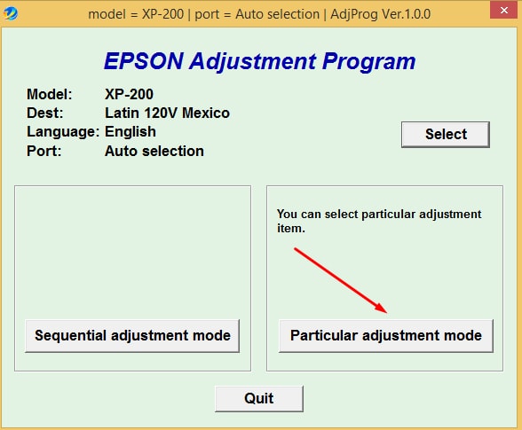 Epson XP 200 Adjustment Program