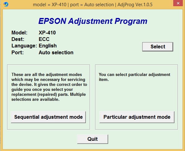 Epson XP 410 Adjustment Program