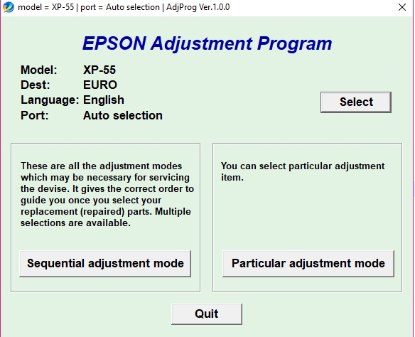 Epson XP-55 Adjustment Program