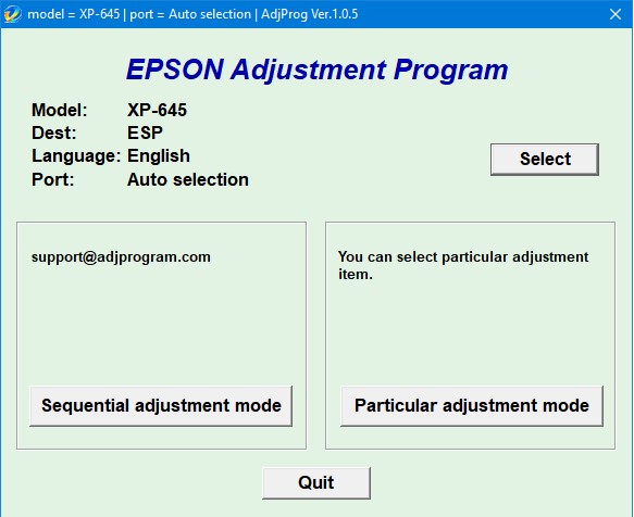 Epson XP 645 Adjustment Program